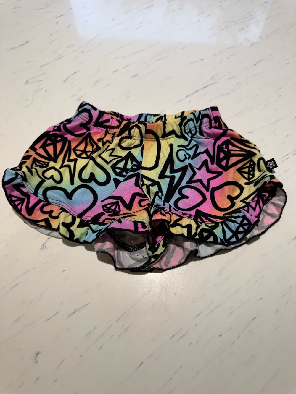 Pixielane Star-Accent Rainbow Heart & Star Ruffle Shorts - Kids